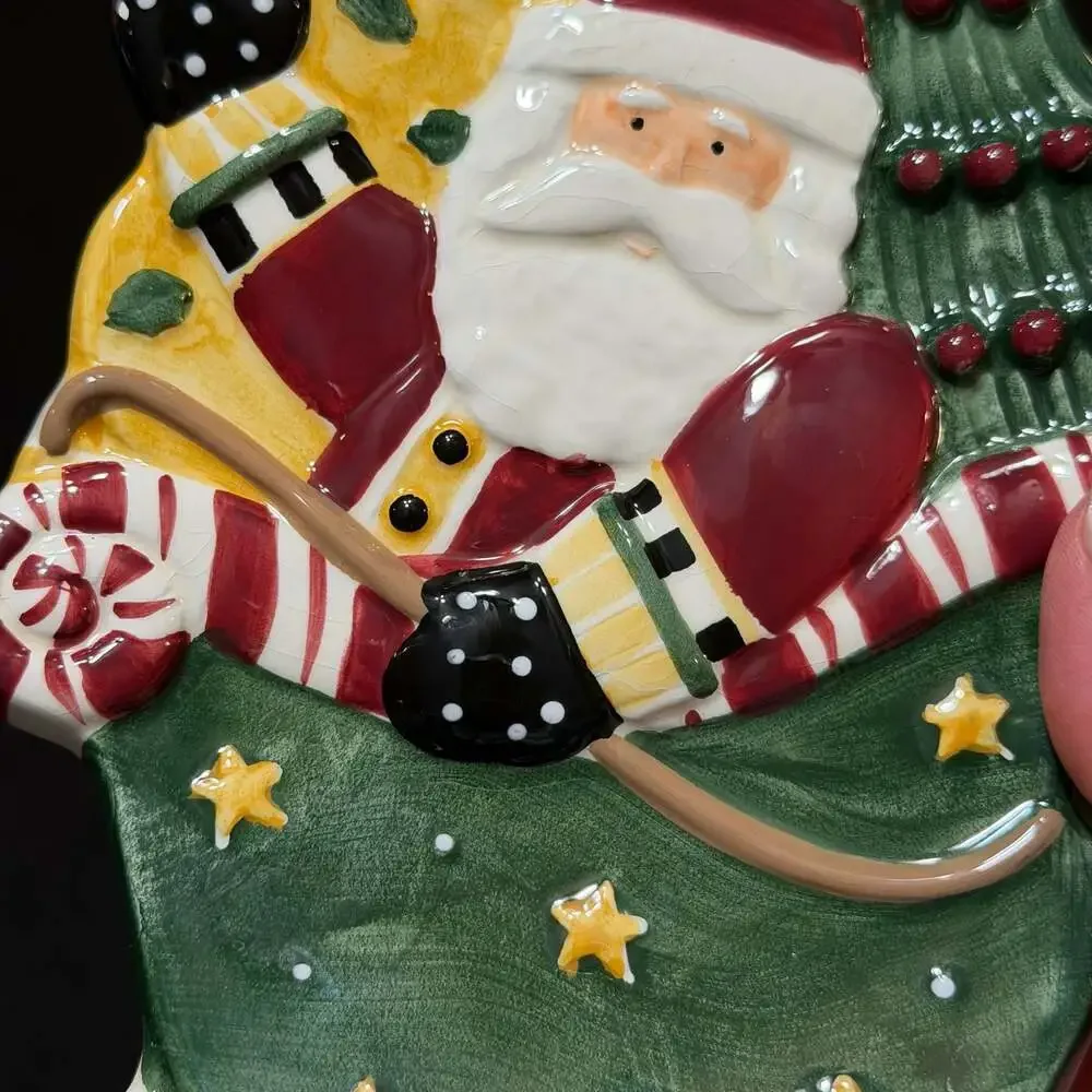 Debbie Mumm Santa Sleigh Christmas Ceramic Dish Platter Spoon Rest